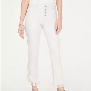 INC White Mop Hem Straight Leg Regular Fit Cropped Mid Rise Button Fly Jeans